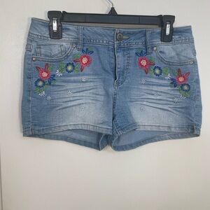 Blue Spice Light Blue Embroidered Jean Shorts